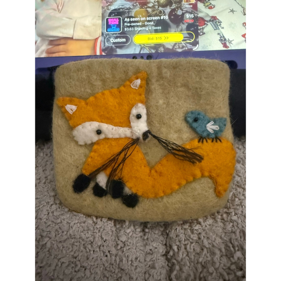 Felt Coin Purse - Fox & Blue Bird - Wild Woolies Fair Trade NWOT - Picture 1 of 3